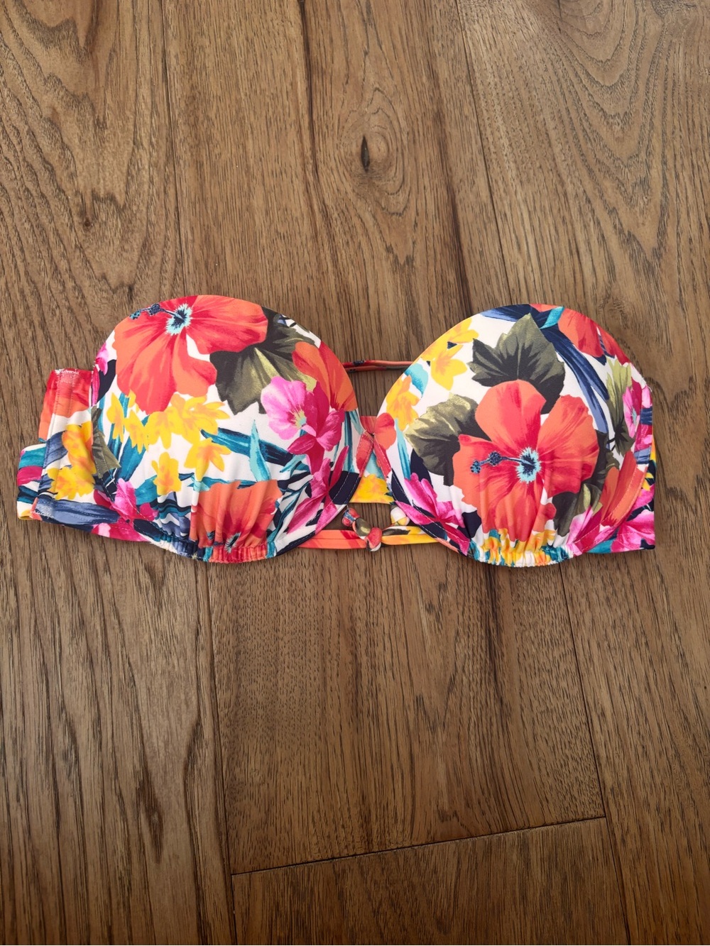 BNWOT- Hollister White Bandeau Bikini Top with Bright Floral Trim